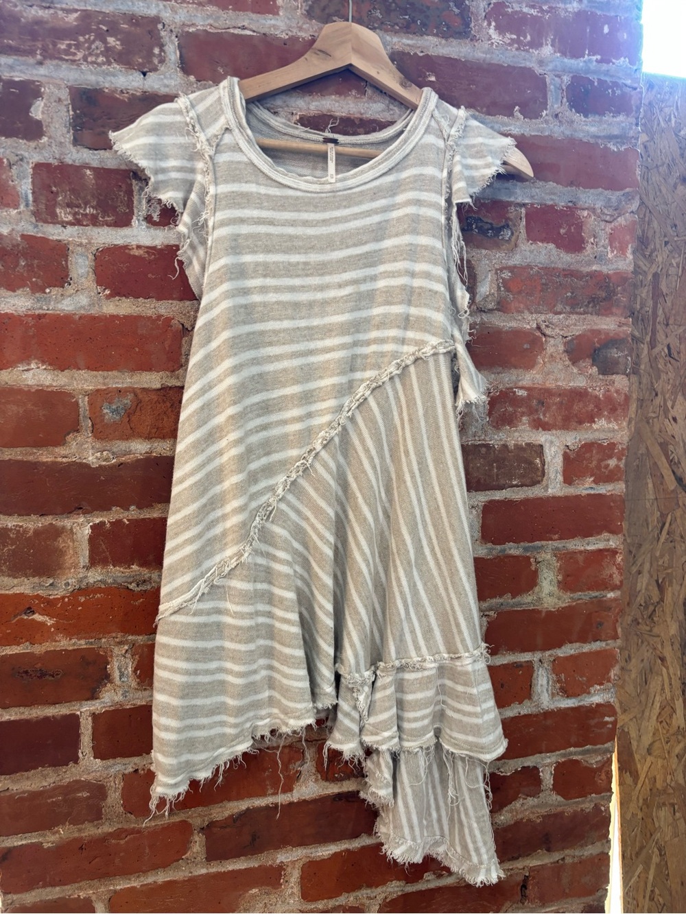 Free People Cream & White Striped Asymmetrical Hem Dress